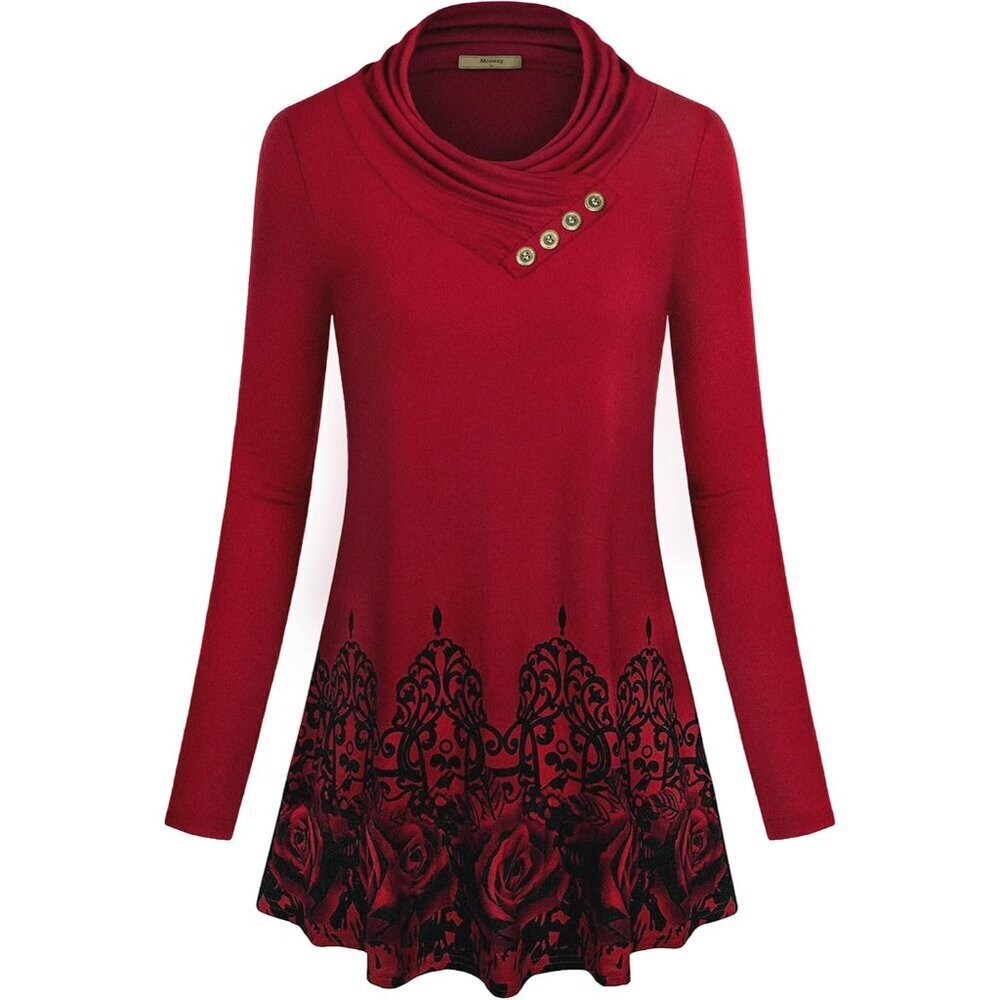 Women's Long Sleeve Cowl Neck Tunic Top Casual Fit Warm Fall Winter